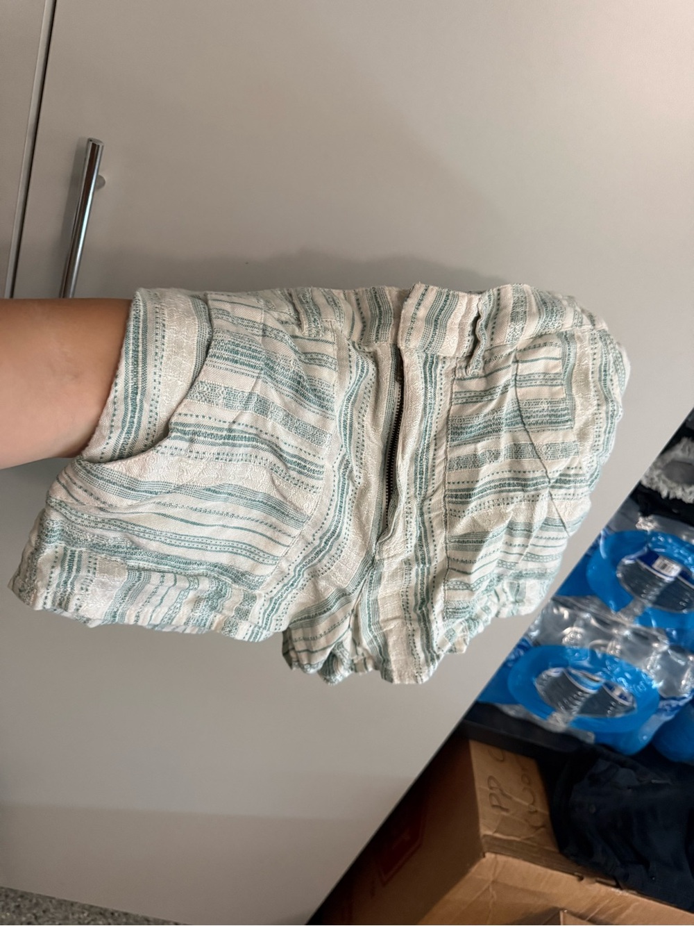 O'Neill Green and Cream Striped Women's Shorts